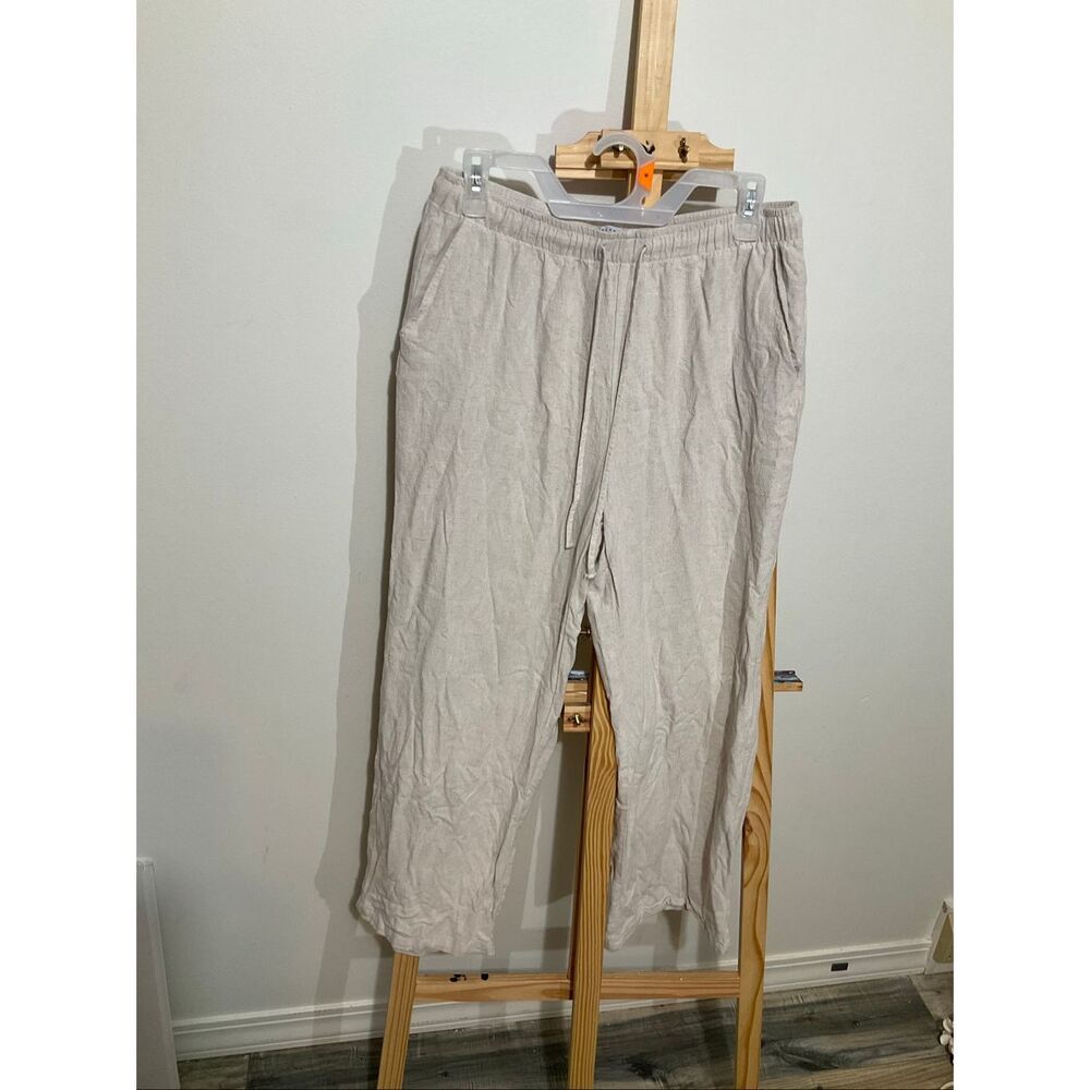 Blenca Young Contemporary, linen- blend trousers size large, tan/cream